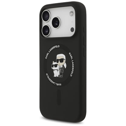 Funda MagSafe para Apple iPhone 18 Pro Max / 17 Pro Max, Karl Lagerfeld, Silicone Ring Karl & Choupette, negra
