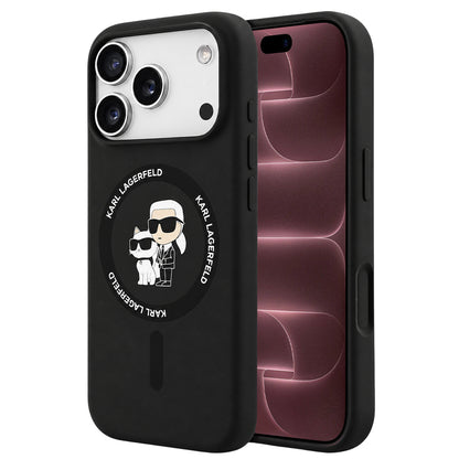 Funda MagSafe para Apple iPhone 18 Pro Max / 17 Pro Max, Karl Lagerfeld, Silicone Ring Karl & Choupette, negra