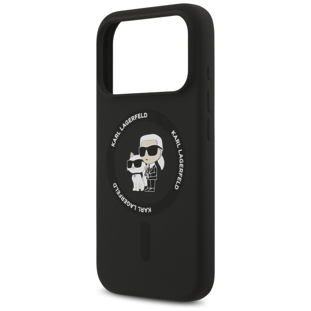 Funda MagSafe para Apple iPhone 18 Pro Max / 17 Pro Max, Karl Lagerfeld, Silicone Ring Karl & Choupette, negra