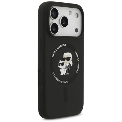 Funda MagSafe para Apple iPhone 18 Pro Max / 17 Pro Max, Karl Lagerfeld, Silicone Ring Karl & Choupette, negra