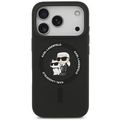 Funda MagSafe para Apple iPhone 18 Pro Max / 17 Pro Max, Karl Lagerfeld, Silicone Ring Karl & Choupette, negra