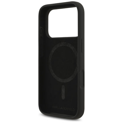 Funda MagSafe para Apple iPhone 18 Pro Max / 17 Pro Max, Karl Lagerfeld, Silicone Ring Karl & Choupette, negra