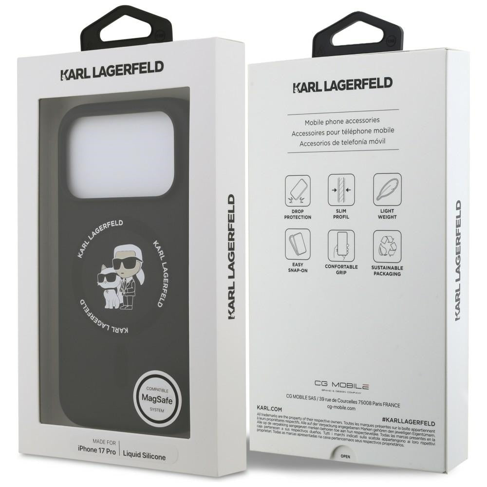 Funda MagSafe para Apple iPhone 18 Pro Max / 17 Pro Max, Karl Lagerfeld, Silicone Ring Karl & Choupette, negra