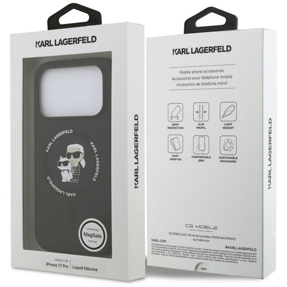 Funda MagSafe para Apple iPhone 18 Pro Max / 17 Pro Max, Karl Lagerfeld, Silicone Ring Karl & Choupette, negra