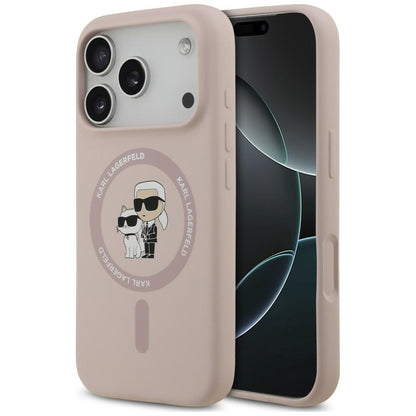Funda MagSafe para Apple iPhone 18 Pro Max / 17 Pro Max, Karl Lagerfeld, Silicone Ring Karl & Choupette, Rosa