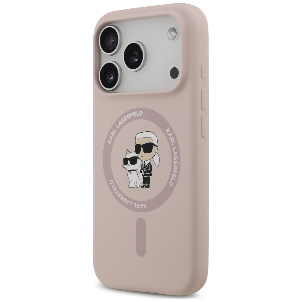 Funda MagSafe para Apple iPhone 18 Pro Max / 17 Pro Max, Karl Lagerfeld, Silicone Ring Karl & Choupette, Rosa