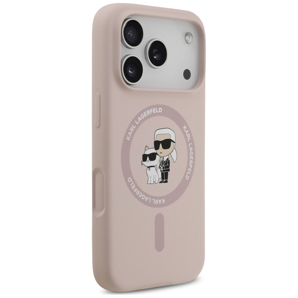 Funda MagSafe para Apple iPhone 18 Pro Max / 17 Pro Max, Karl Lagerfeld, Silicone Ring Karl & Choupette, Rosa