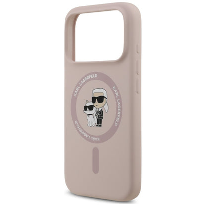 Funda MagSafe para Apple iPhone 18 Pro Max / 17 Pro Max, Karl Lagerfeld, Silicone Ring Karl & Choupette, Rosa