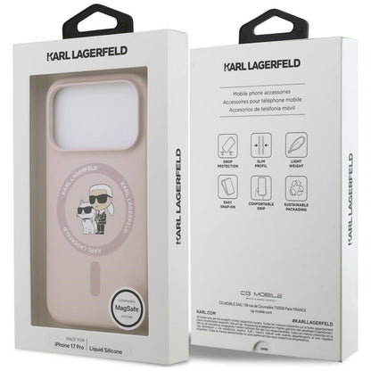 Funda MagSafe para Apple iPhone 18 Pro Max / 17 Pro Max, Karl Lagerfeld, Silicone Ring Karl & Choupette, Rosa