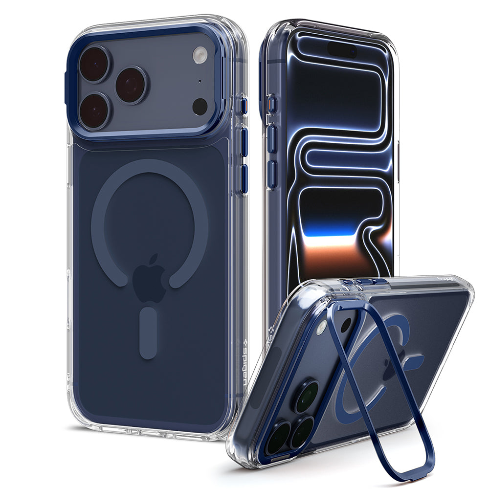 Funda MagSafe para Apple iPhone 18 Pro Max / 17 Pro Max, Spigen, Ultra Hybrid Optik S, Transparente Azul Marino ACS11909
