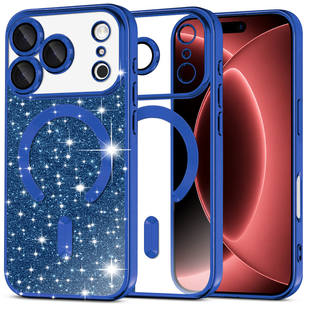 Funda MagSafe para Apple iPhone 18 Pro Max / 17 Pro Max, Techsuit, Luxury Glitter, Azul Oscuro
