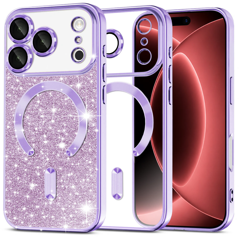 Funda MagSafe para Apple iPhone 18 Pro Max / 17 Pro Max, Techsuit, Luxury Glitter, Morado Claro