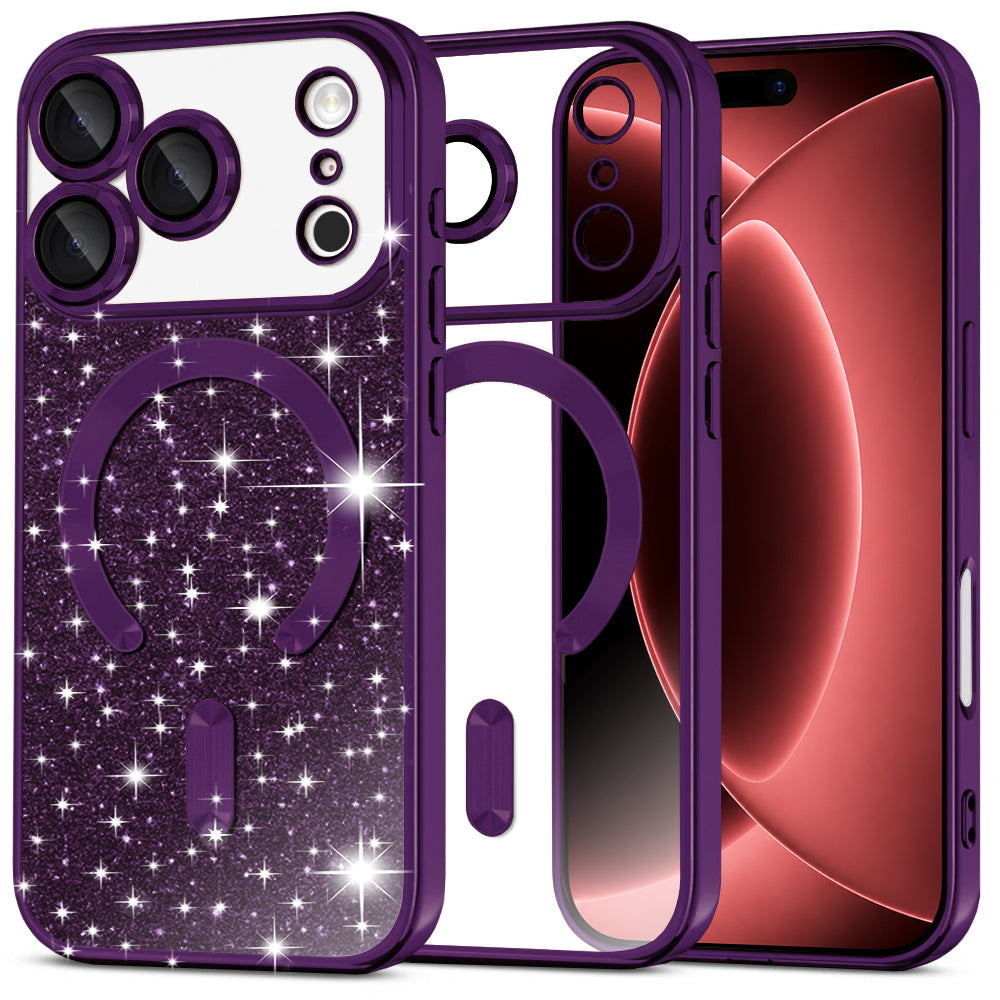 Funda MagSafe para Apple iPhone 18 Pro Max / 17 Pro Max, Techsuit, Luxury Glitter, Morado Oscuro