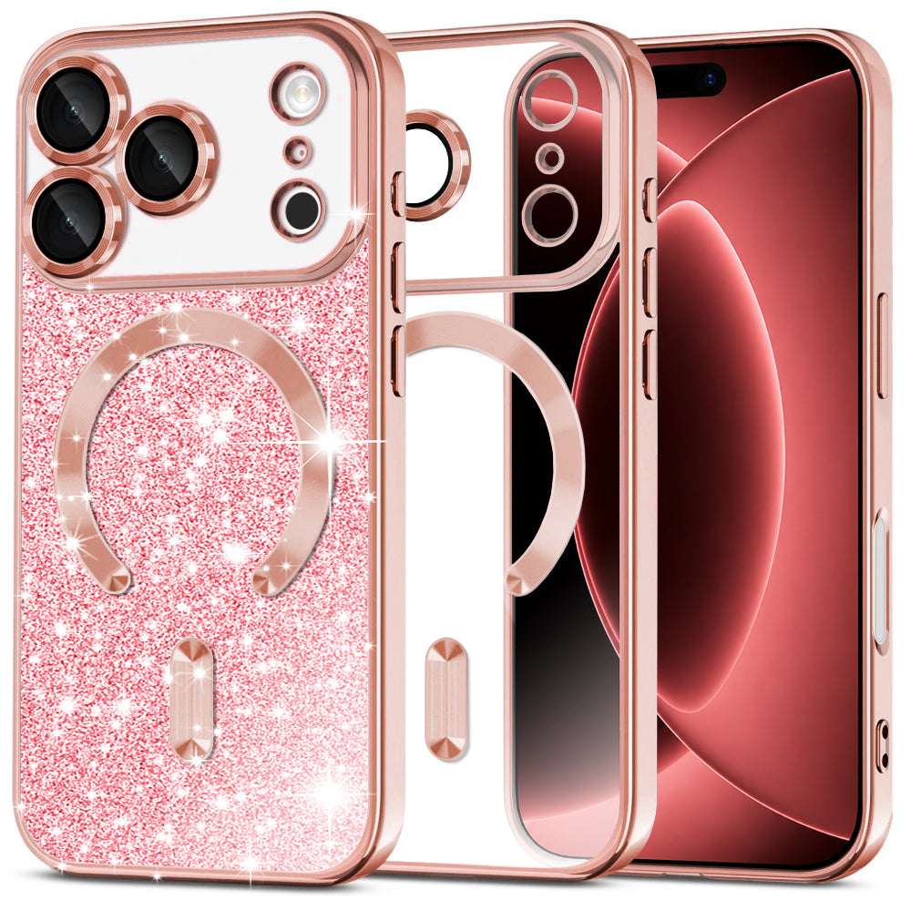 Funda MagSafe para Apple iPhone 18 Pro Max / 17 Pro Max, Techsuit, Luxury Glitter, Rosa Dorado