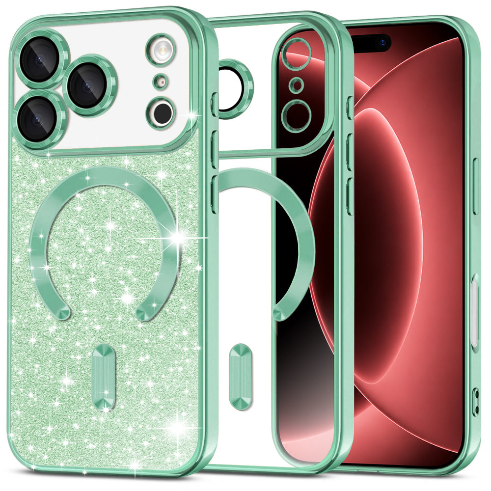 Funda MagSafe para Apple iPhone 18 Pro Max / 17 Pro Max, Techsuit, Luxury Glitter, Verde Claro