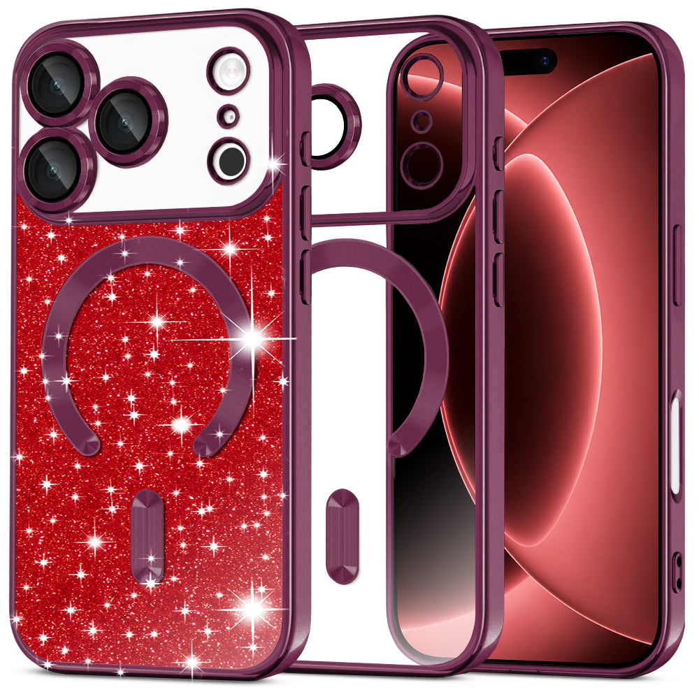 Funda MagSafe para Apple iPhone 18 Pro Max / 17 Pro Max, Techsuit, Luxury Glitter, Burdeos Oscuro