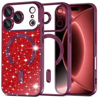 Funda MagSafe para Apple iPhone 18 Pro Max / 17 Pro Max, Techsuit, Luxury Glitter, Burdeos Oscuro