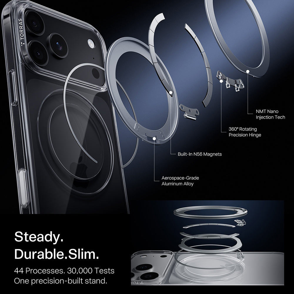 Funda MagSafe para Apple iPhone 18 Pro Max / 17 Pro Max, Torras, Ostand O1 Guardian, Transparente