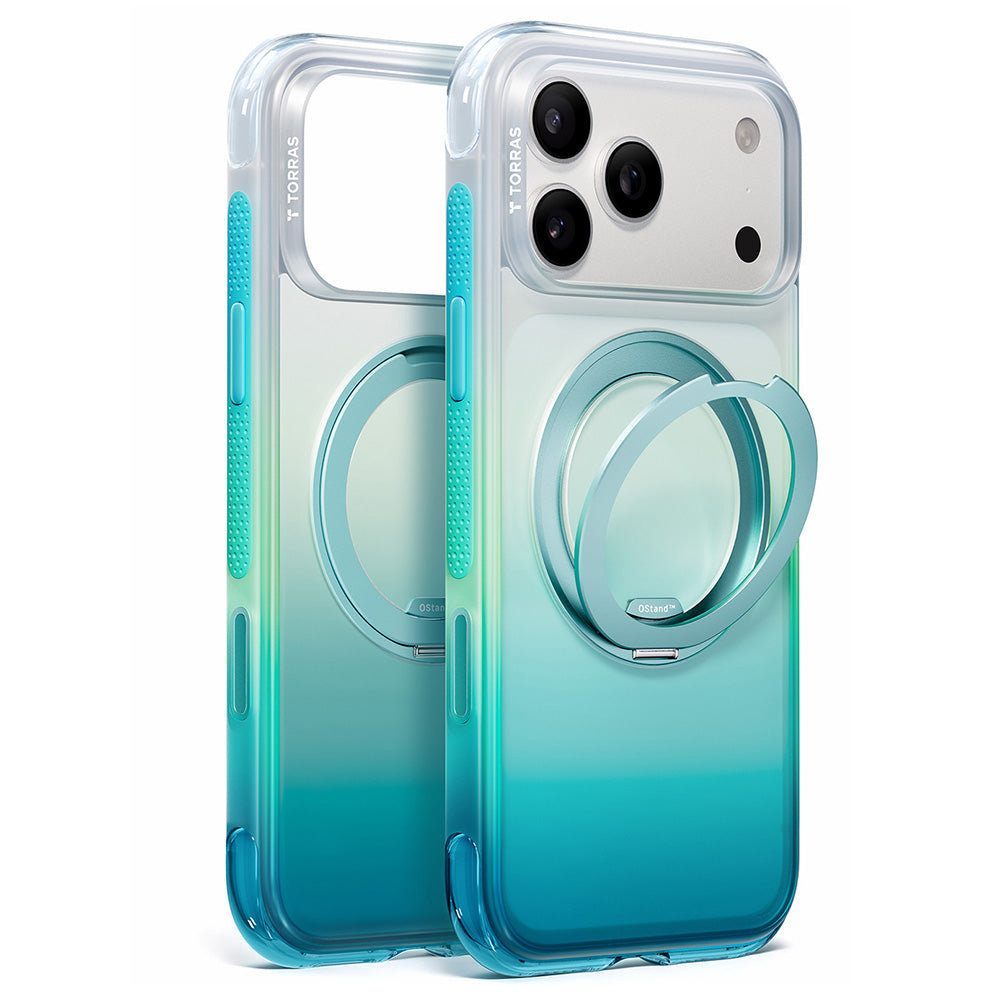 Funda MagSafe para Apple iPhone 18 Pro Max / 17 Pro Max, Torras, Ostand O3 Air Gradient, Verde Azul