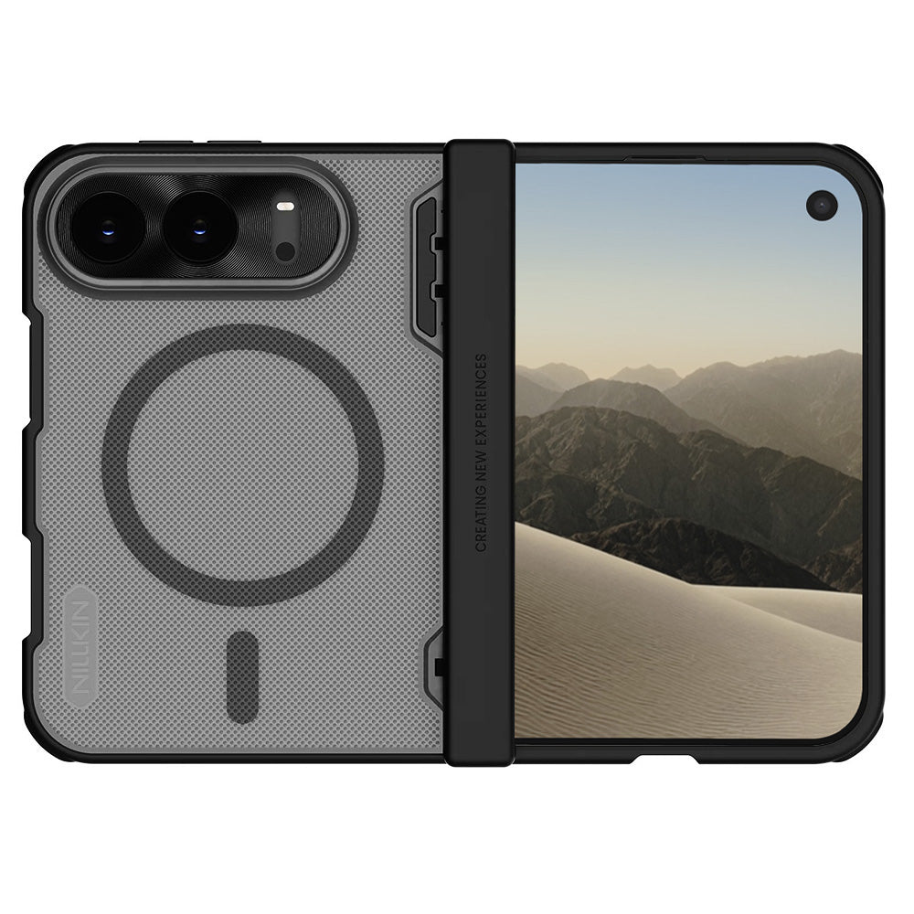 Funda MagSafe para Apple iPhone Duo, Nillkin, Super Frosted Shield, negra transparente satinada