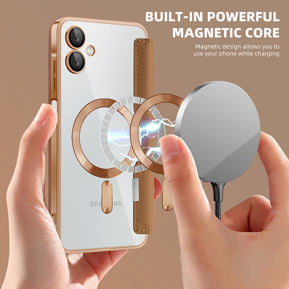Funda MagSafe para Samsung Galaxy A06 A065, Techsuit, SmartMag Book, Marrón