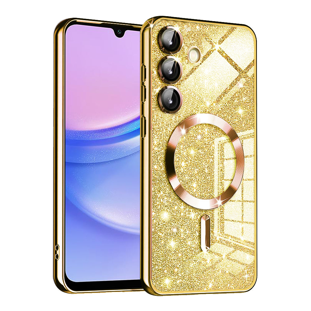 Funda MagSafe para Samsung Galaxy A15 5G A156 / A15 A155, Techsuit, Luxury Glitter, Dorada