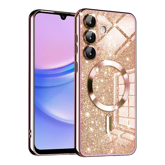 Funda MagSafe para Samsung Galaxy A15 5G A156 / A15 A155, Techsuit, Luxury Glitter, Rosa Dorado