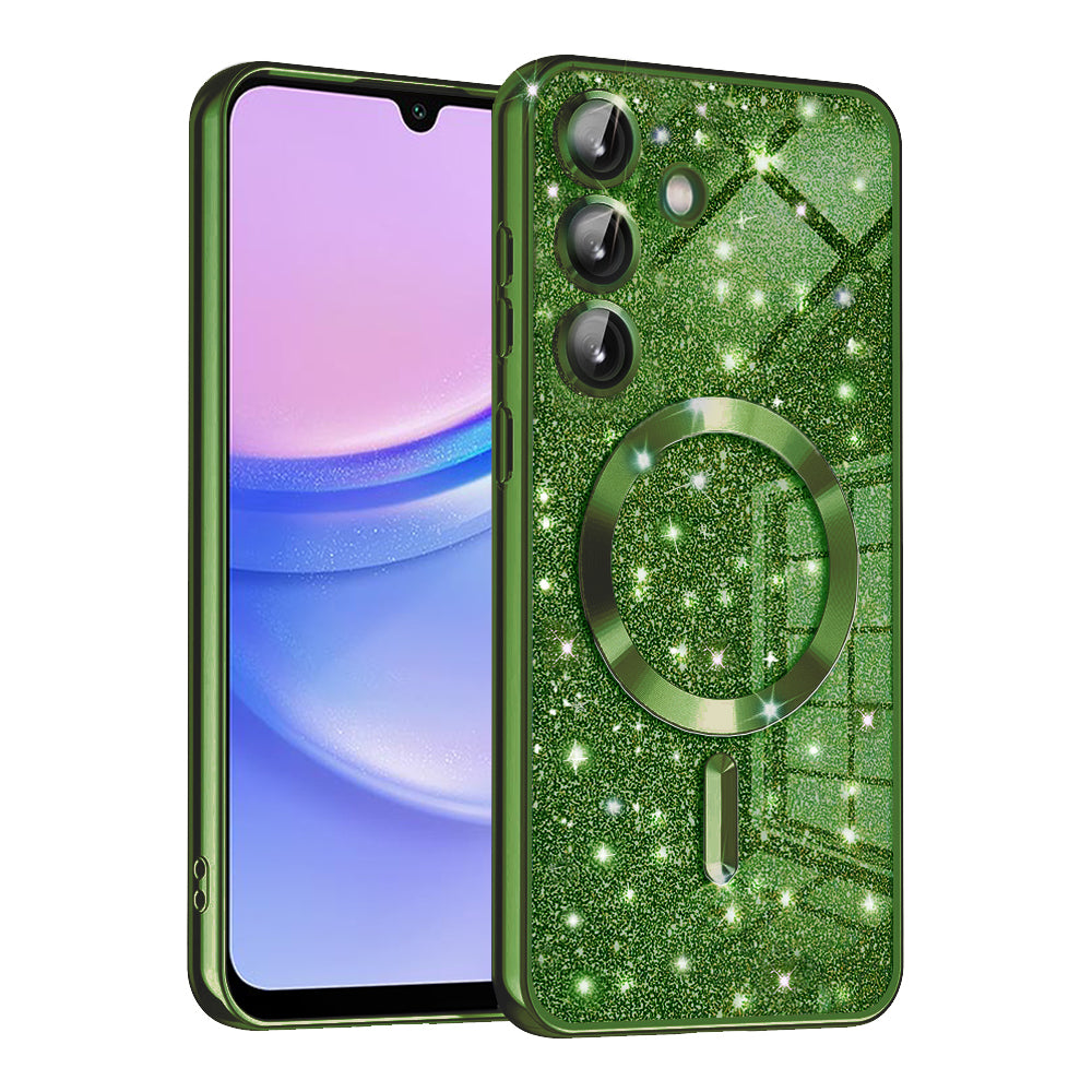 Funda MagSafe para Samsung Galaxy A15 5G A156 / A15 A155, Techsuit, Luxury Glitter, Verde Oscuro