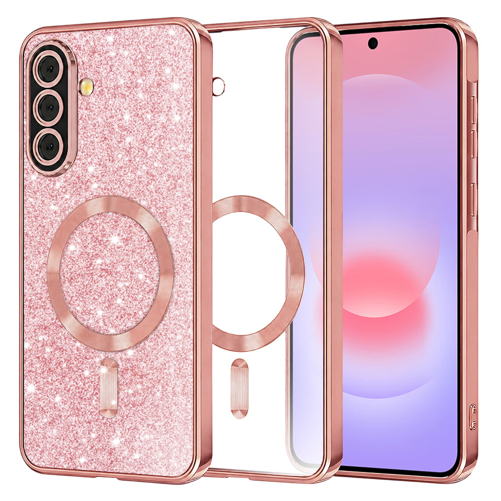 Funda MagSafe para Samsung Galaxy A37 5G, Techsuit, Luxury Glitter, Rosa Dorado