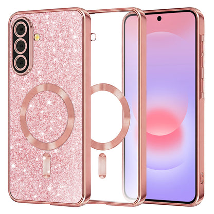 Funda MagSafe para Samsung Galaxy A37 5G, Techsuit, Luxury Glitter, Rosa Dorado