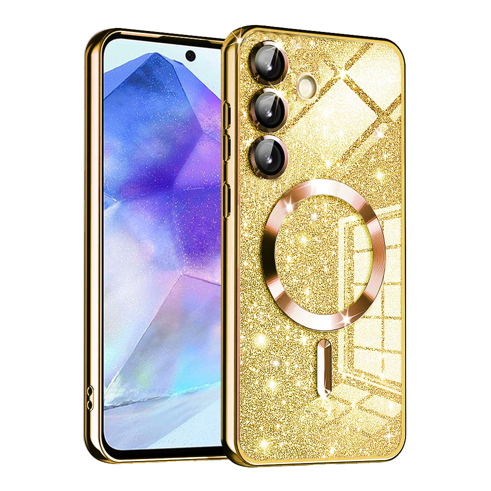 Funda MagSafe para Samsung Galaxy A55 5G A556, Techsuit, Luxury Glitter, Dorada