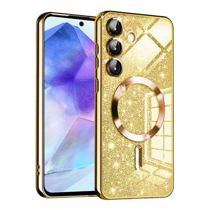Funda MagSafe para Samsung Galaxy A55 5G A556, Techsuit, Luxury Glitter, Dorada