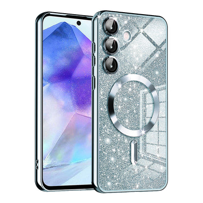 Funda MagSafe para Samsung Galaxy A55 5G A556, Techsuit, Luxury Glitter, Azul