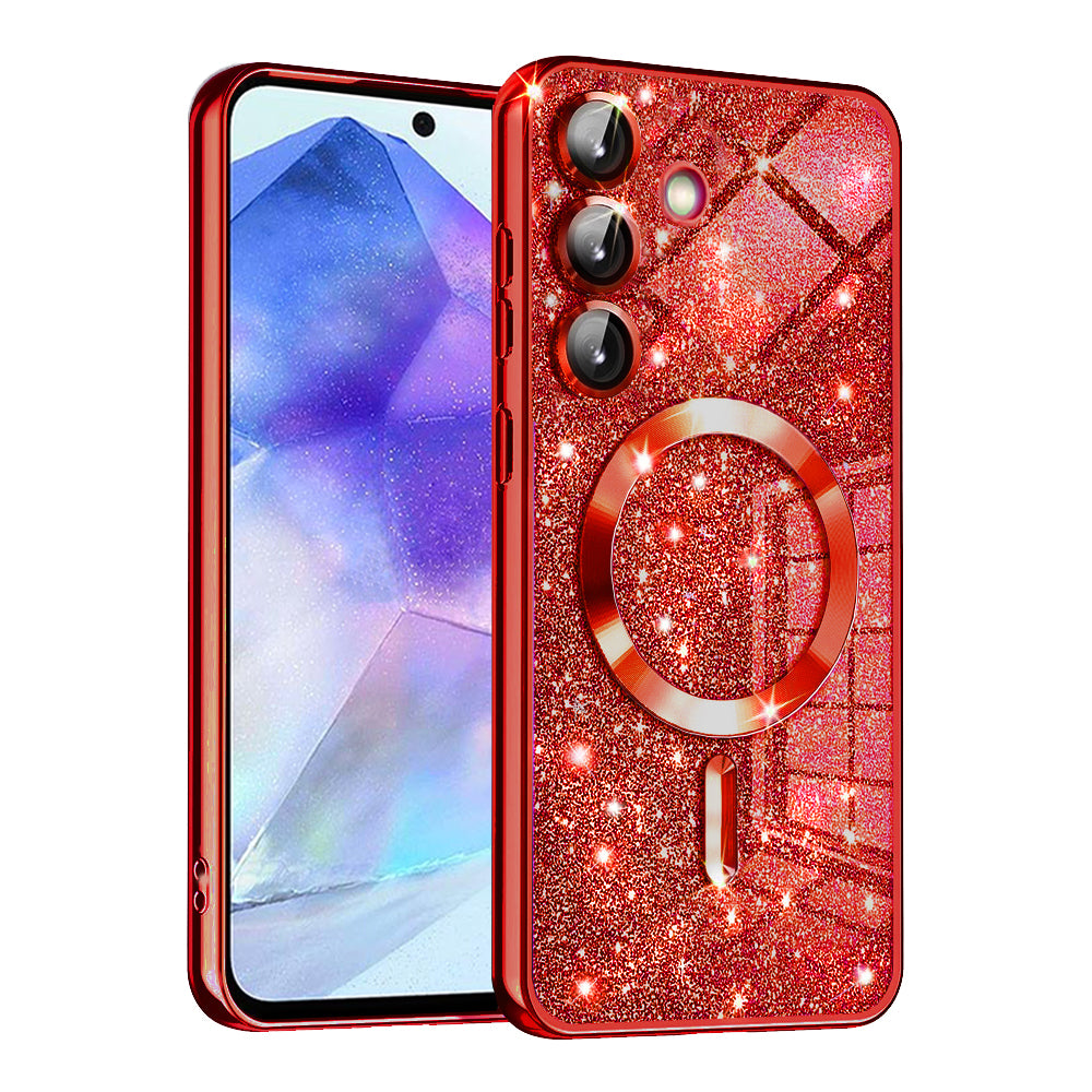 Funda MagSafe para Samsung Galaxy A55 5G A556, Techsuit, Luxury Glitter, Roja