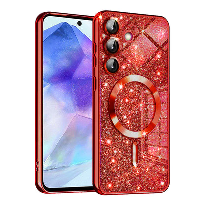Funda MagSafe para Samsung Galaxy A55 5G A556, Techsuit, Luxury Glitter, Roja