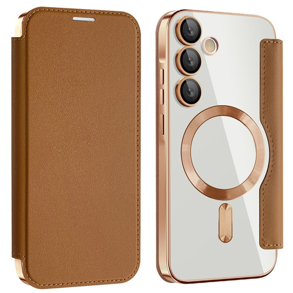 Funda MagSafe para Samsung Galaxy A55 5G A556, Techsuit, SmartMag Book, Marrón