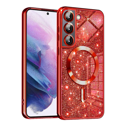 Funda MagSafe para Samsung Galaxy S21 5G G991, Techsuit, Luxury Glitter, Roja