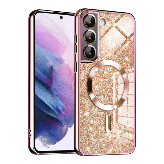 Funda MagSafe para Samsung Galaxy S21 5G G991, Techsuit, Luxury Glitter, Rosa Dorado