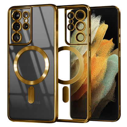 Funda MagSafe para Samsung Galaxy S21 Ultra 5G G998, Techsuit, Luxury Crystal, Dorada