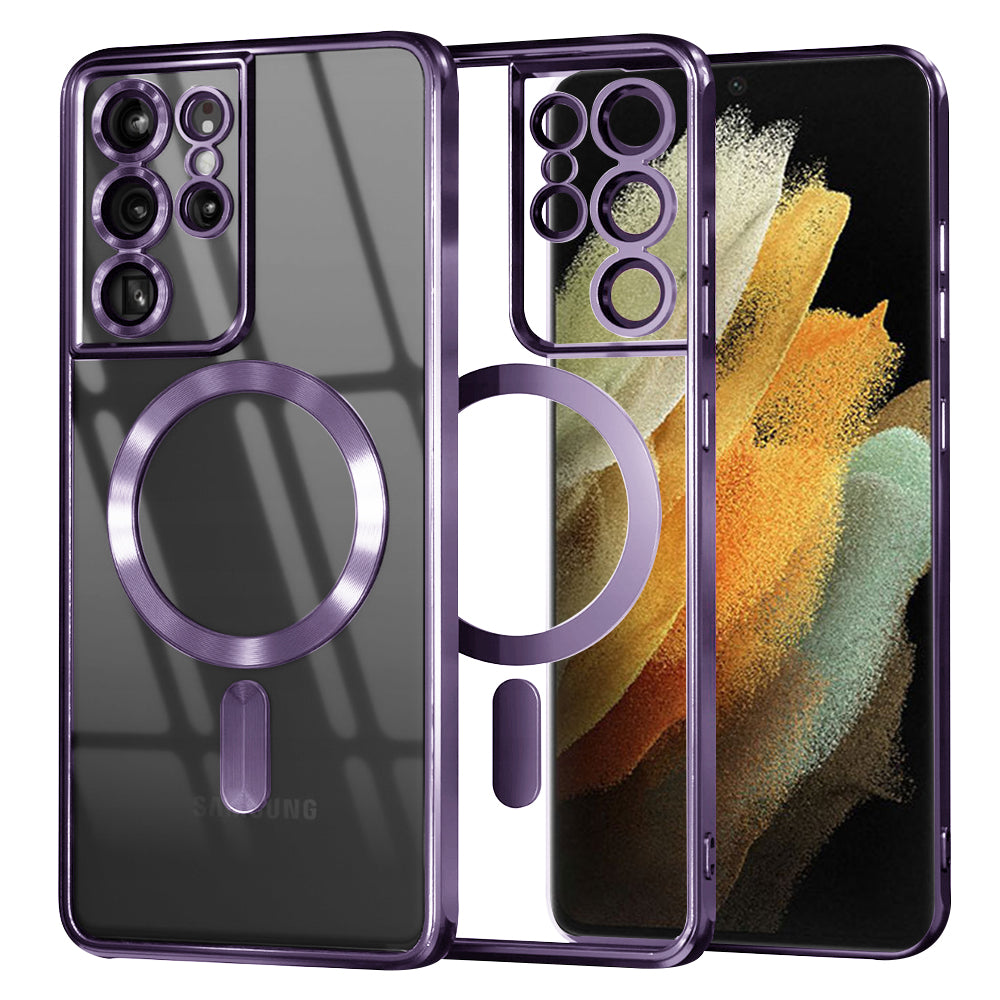 Funda MagSafe para Samsung Galaxy S21 Ultra 5G G998, Techsuit, Luxury Crystal, Morado Claro