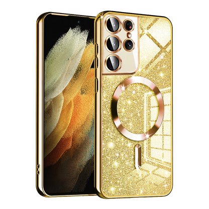 Funda MagSafe para Samsung Galaxy S21 Ultra 5G G998, Techsuit, Luxury Glitter, Dorada