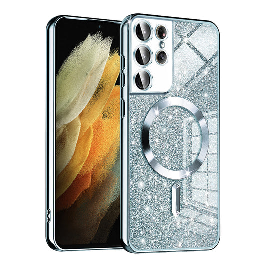 Funda MagSafe para Samsung Galaxy S21 Ultra 5G G998, Techsuit, Luxury Glitter, Azul