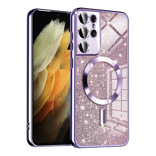 Funda MagSafe para Samsung Galaxy S21 Ultra 5G G998, Techsuit, Luxury Glitter, Morado Claro