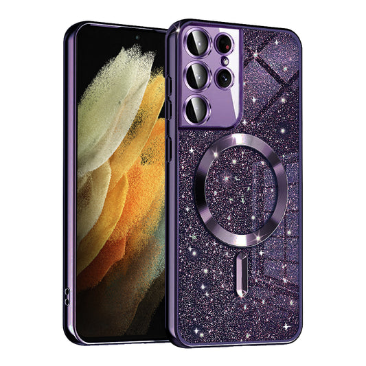 Funda MagSafe para Samsung Galaxy S21 Ultra 5G G998, Techsuit, Luxury Glitter, Morado Oscuro