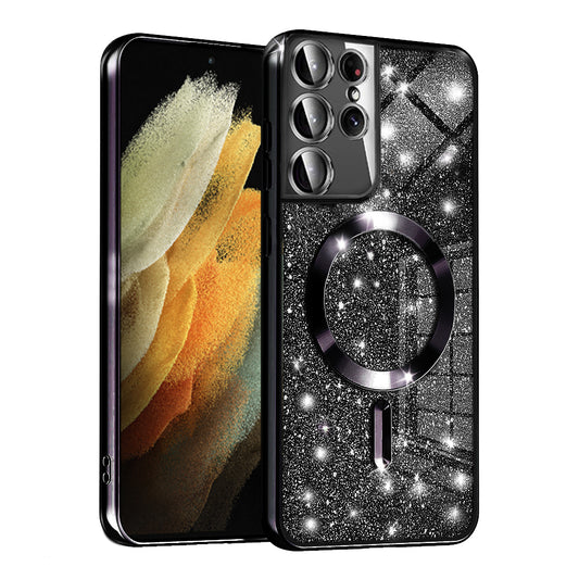 Funda MagSafe para Samsung Galaxy S21 Ultra 5G G998, Techsuit, Luxury Glitter, Negra