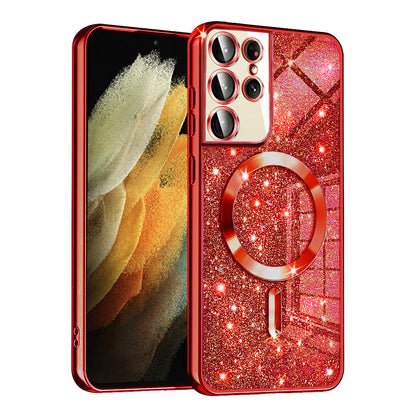 Funda MagSafe para Samsung Galaxy S21 Ultra 5G G998, Techsuit, Luxury Glitter, Roja