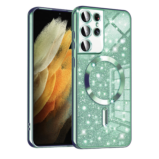 Funda MagSafe para Samsung Galaxy S21 Ultra 5G G998, Techsuit, Luxury Glitter, Verde Claro