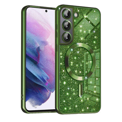Funda MagSafe para Samsung Galaxy S22 5G S901, Techsuit, Luxury Glitter, Verde Oscuro