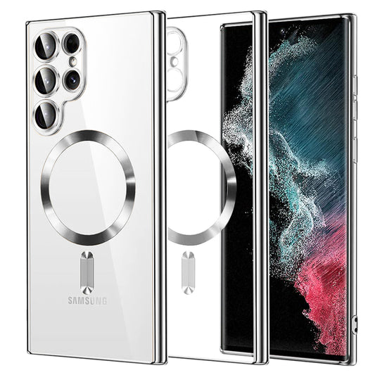 Funda MagSafe para Samsung Galaxy S22 Ultra 5G S908, Techsuit, Luxury Crystal, Plateada