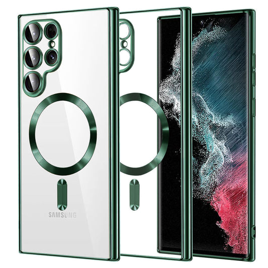 Funda MagSafe para Samsung Galaxy S22 Ultra 5G S908, Techsuit, Luxury Crystal, Verde Oscuro